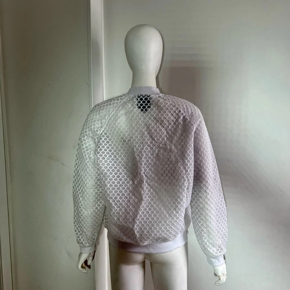 See Description!!! Beyoncé Ivy Park Hexagon Mesh White Bomber Jacket Size S - Picture 4 of 12